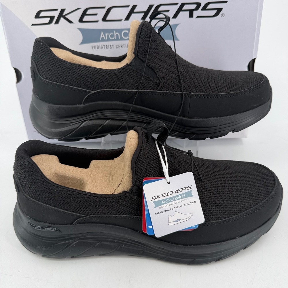 Skechers Arch Comfort Flex Mens Slip On Shoes Black Athletic Sneakers 66731S 9